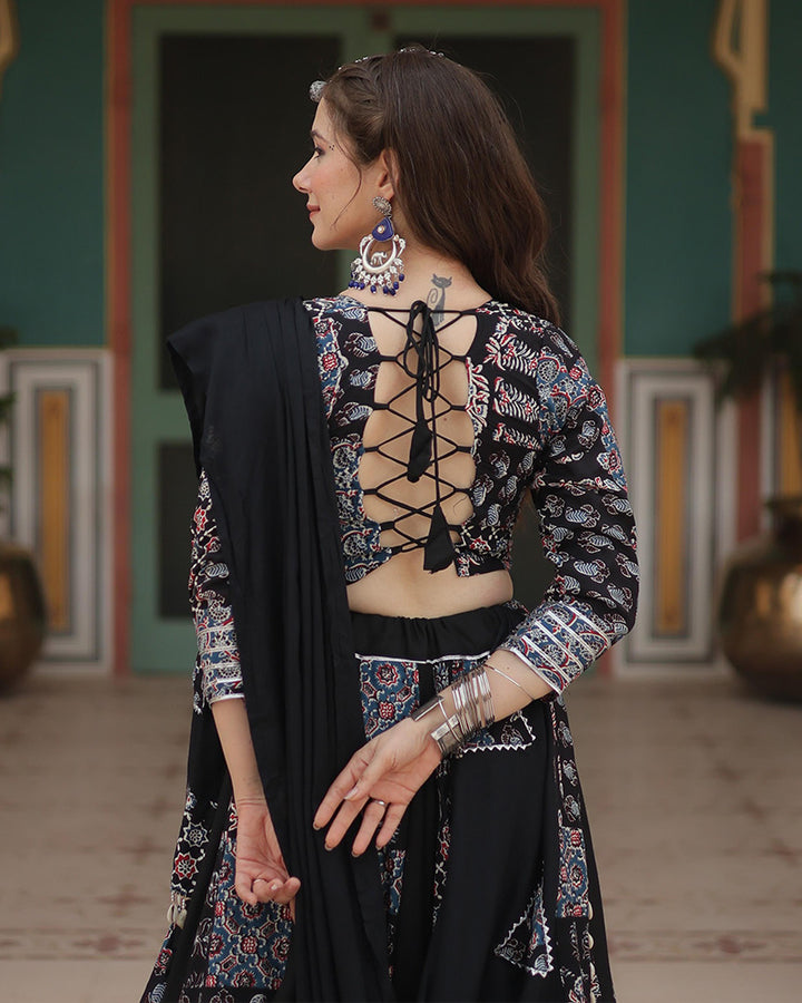 Navratri Wear Black Color Rayon Printed Lehenga Choli