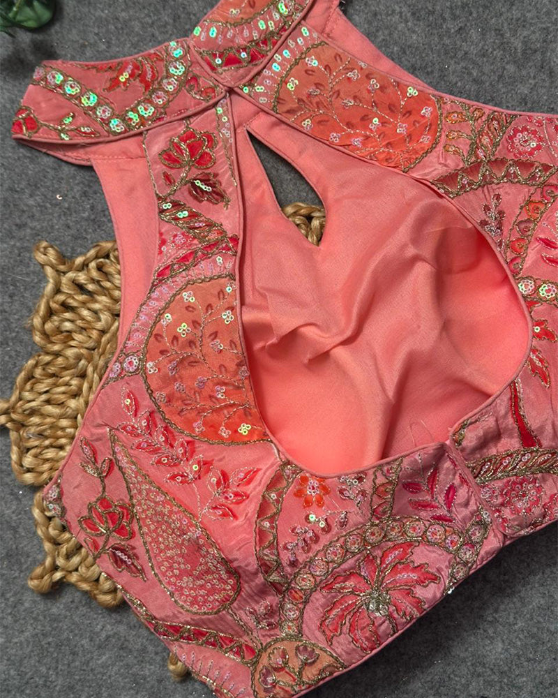 Peach Color Cotton Silk Embroidered Blouse