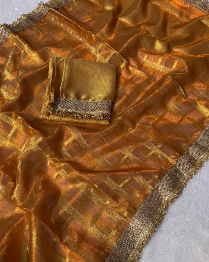 Orange Color Banarasi Gharchola Tissue Silk Saree