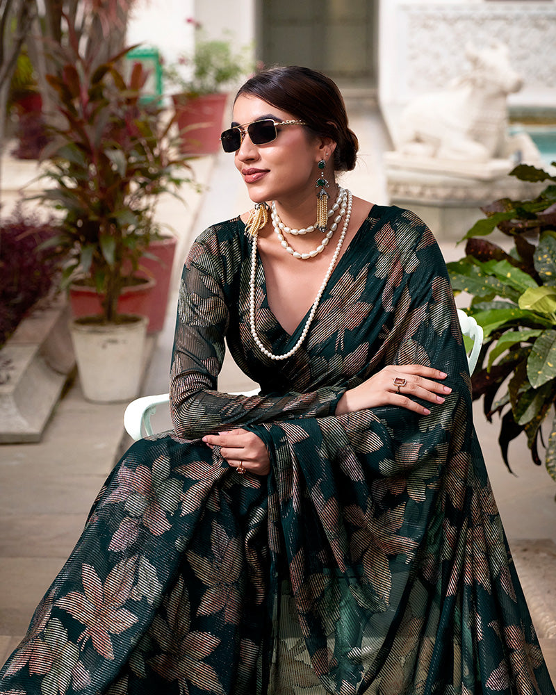 Bottle Green Color Lurex Brasso Viscose Saree