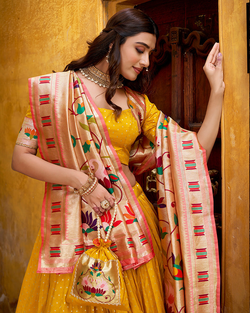 Mango Color Paithani Silk Zari Weaving Lehenga Choli