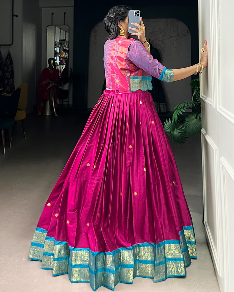 Pink Color Poly Cotton Zari Weaving Lehenga Choli