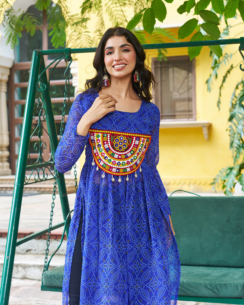 Elegant Blue Georgette Bandhani Print Kurti