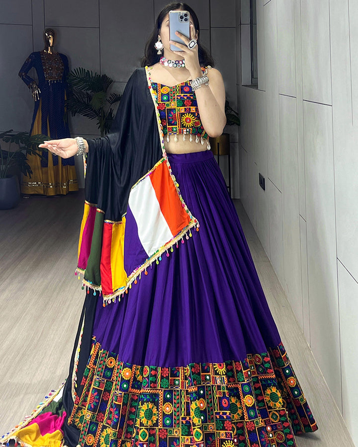 8 Multi Color Designer Pure Rayon Cotton Gamthi Work Navratri Lehenga Choli