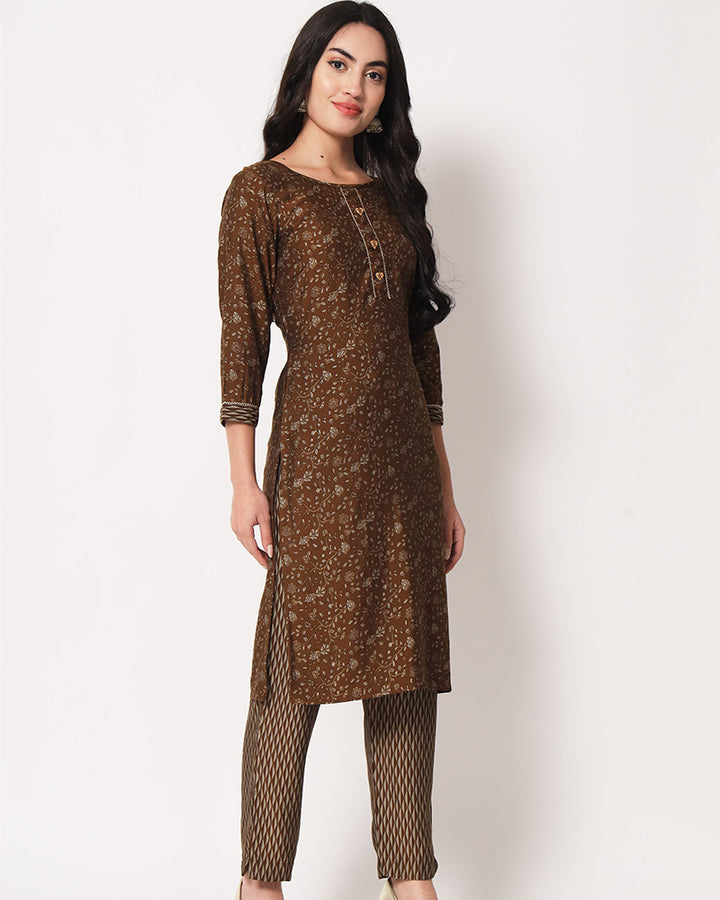 Brown Color Chanderi Silk Salwar Suit