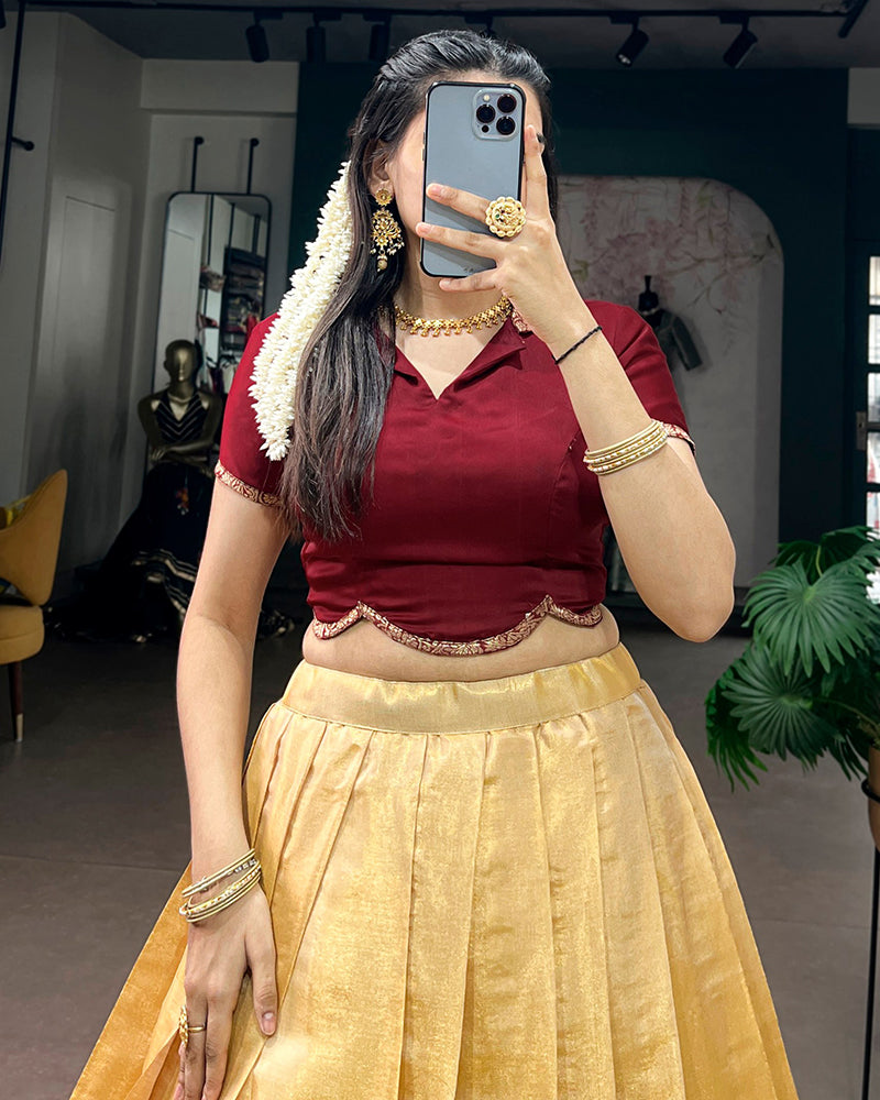 Cream Color Kanchipuram Zari Weaving Lehenga Choli