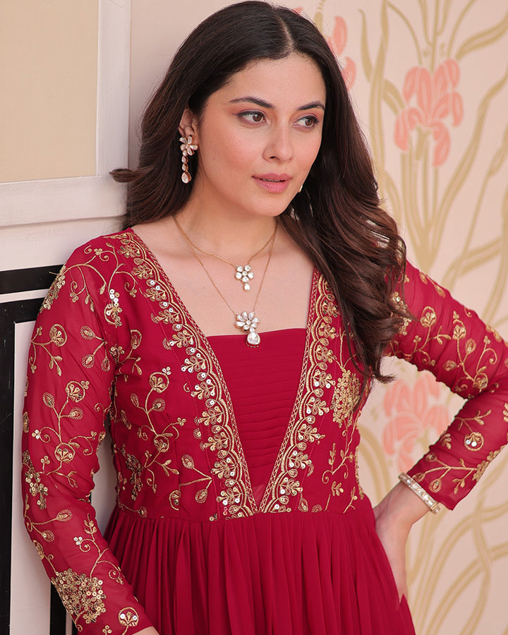 Royal Rani Pink Gown With Exquisite Golden Embroidery