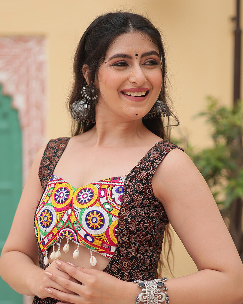 Navratri Special Black Color Cotton Printed Gown