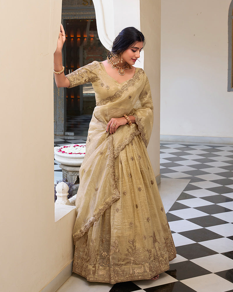 Designer Off-White Color Gold Crush Sequence Embroidered Work Lehenga Choli