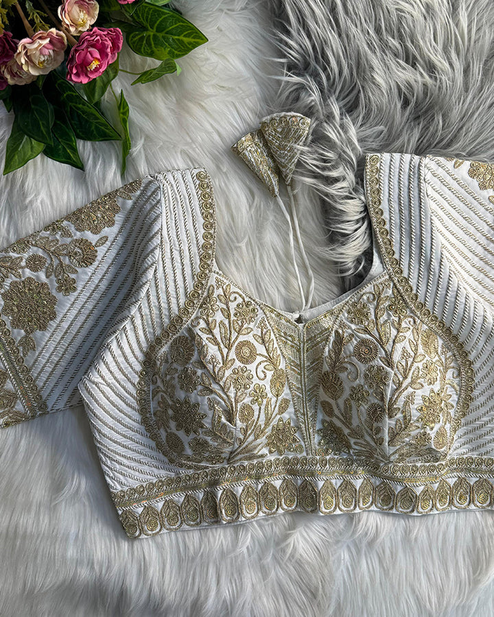 Red Color Italian Silk Embroidered Blouse