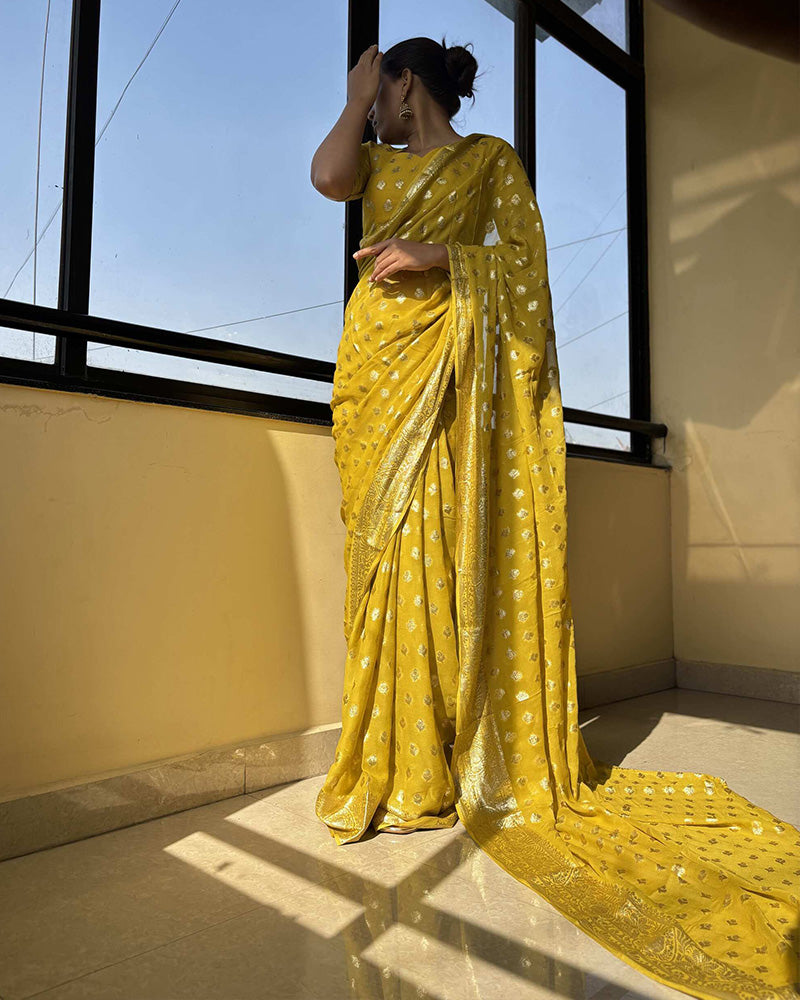 Yellow Color Pure Viscose Georgette Saree