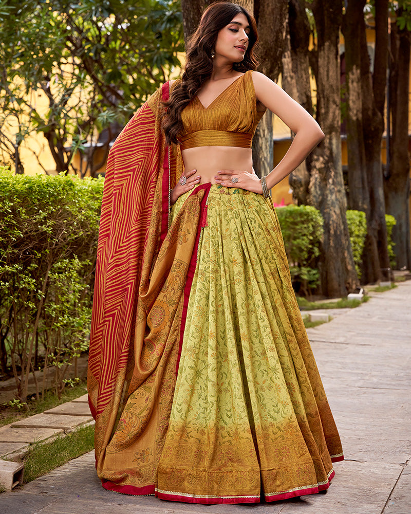 Copper Color Vichitra Silk Printed Lehenga Choli