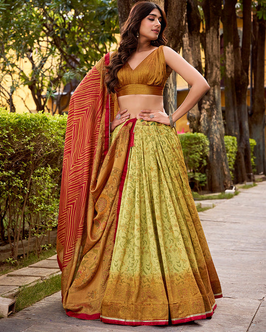 Copper Color Vichitra Silk Printed Lehenga Choli