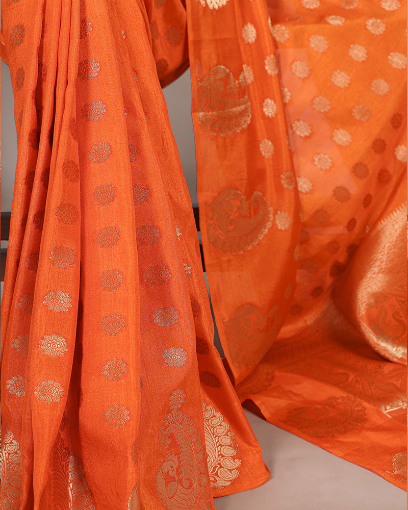 Orange Color Roop Silk Zari Weaving Saree