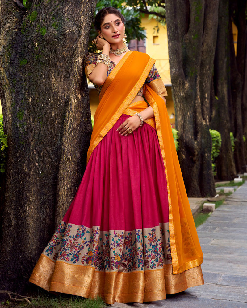 Pink Color Aastha Silk Printed Half Saree