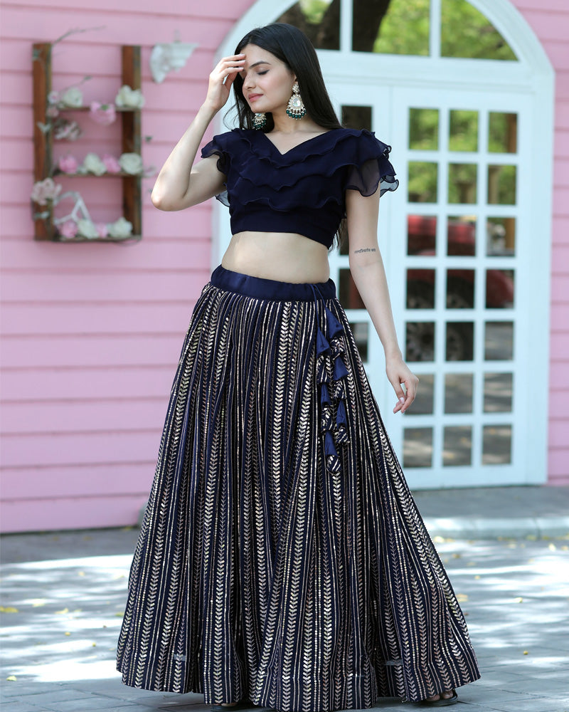 Black Color Designer Ready to Wear Crop Top Lehenga Choli