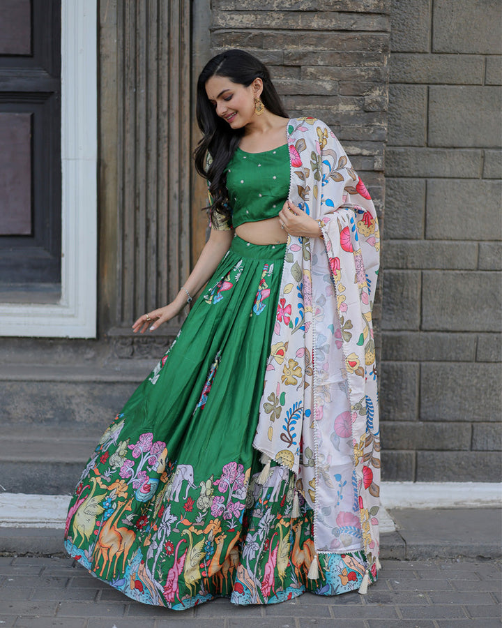 Green And White Color Designer Printed Lehenga Choli