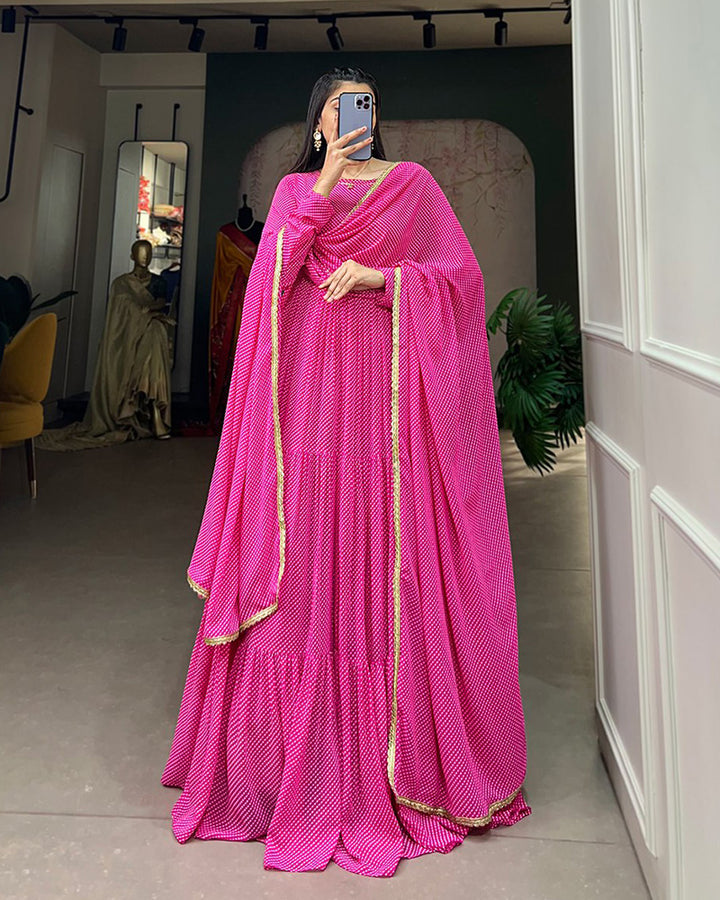 Pink Color Designer Georgette Full Stitched Gown