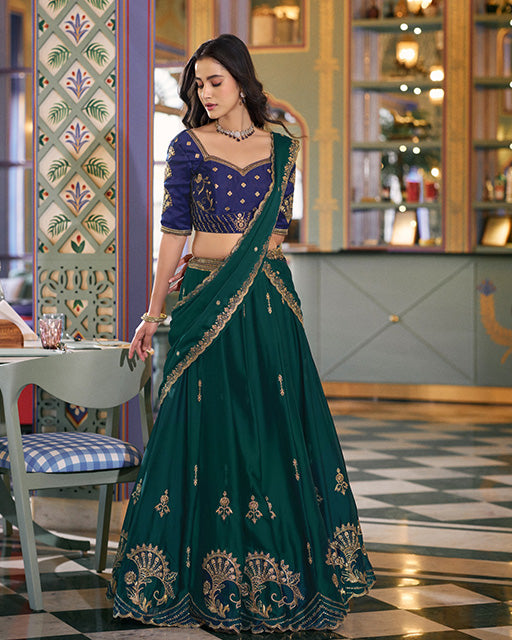 Peacock Green Color Rangoli Silk Embroidered Lehenga Choli