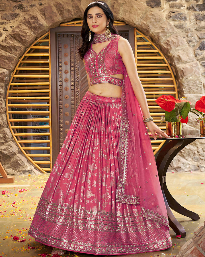 Peach Color Dola Silk Jacquard Lehenga Choli
