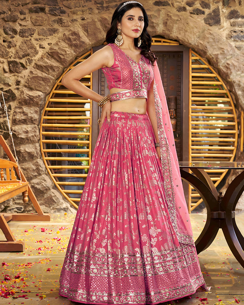 Peach Color Dola Silk Jacquard Lehenga Choli