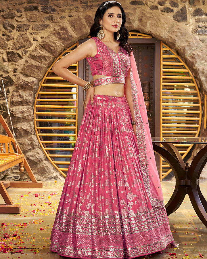 Peach Color Dola Silk Jacquard Lehenga Choli