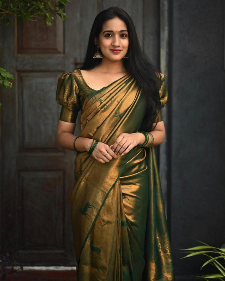 Beautiful Mehandi Color Soft Lichi Silk Saree