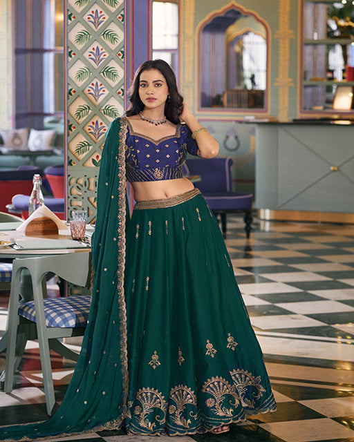 Peacock Green Color Rangoli Silk Embroidered Lehenga Choli