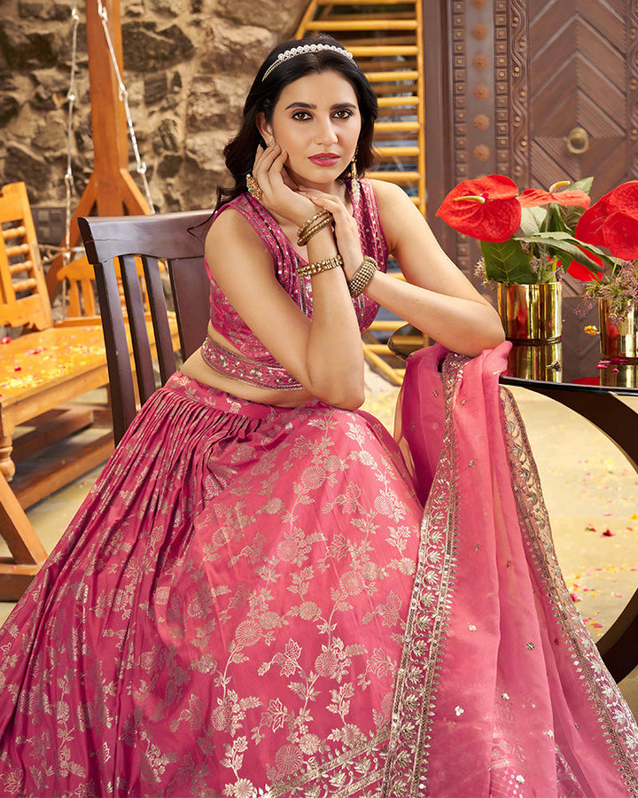 Peach Color Dola Silk Jacquard Lehenga Choli