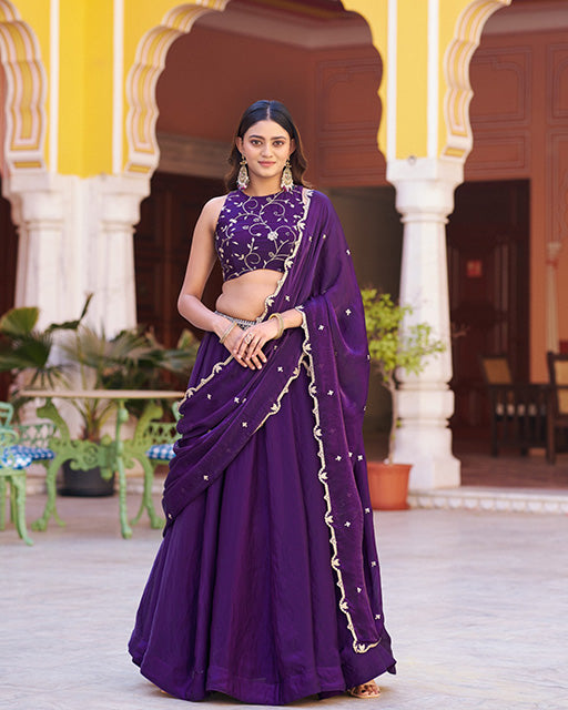 Purple Color Fendi  Embroidered Lehenga Choli
