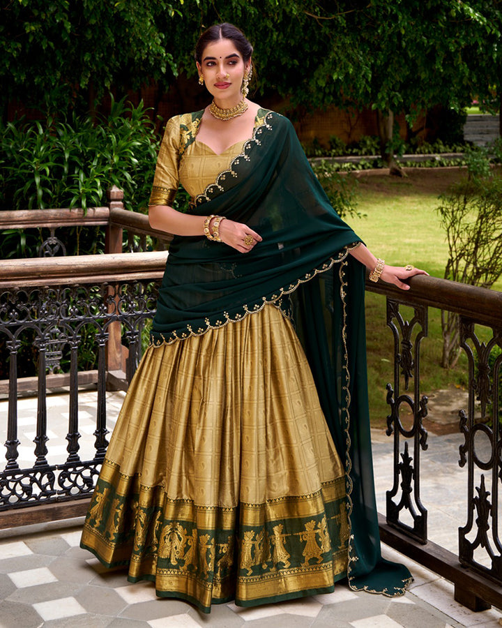 Cream Color Poly Cotton Zari Weaving Half Saree
