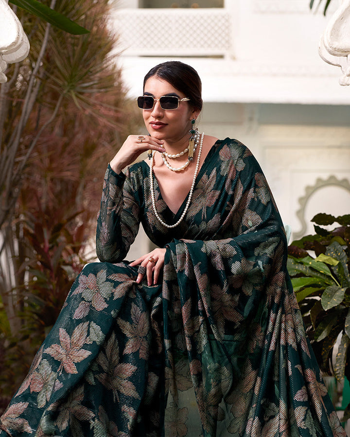 Bottle Green Color Lurex Brasso Viscose Saree