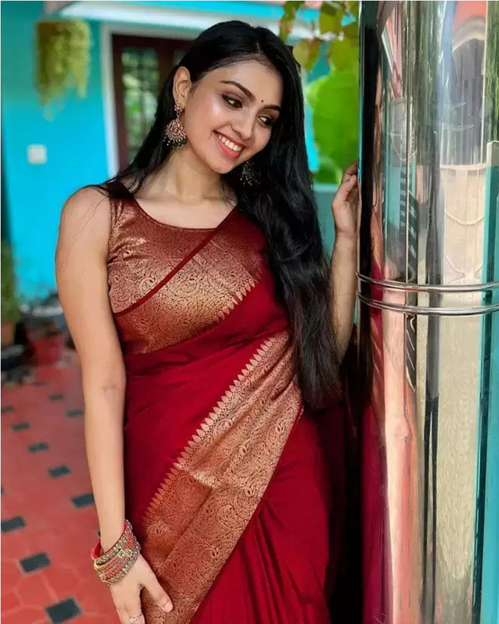 Designer Red Color Banarasi Silk Saree