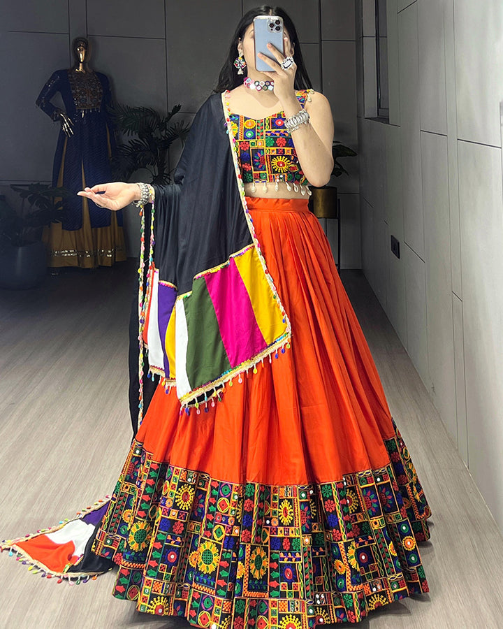 8 Multi Color Designer Pure Rayon Cotton Gamthi Work Navratri Lehenga Choli