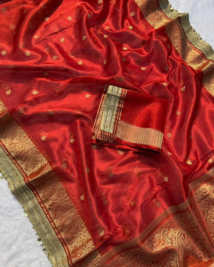 Classic Red Color Tissue Silk Saree