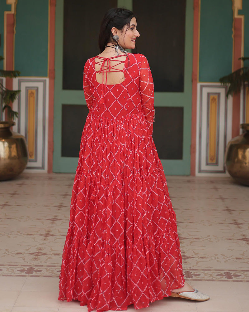 Navratri Special Orange Color Faux Georgette Bandhej Gown