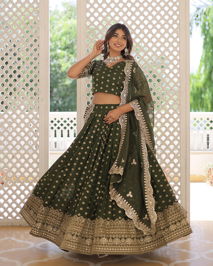 Designer Mehndi Color Viscose Jacquard Lehenga Choli