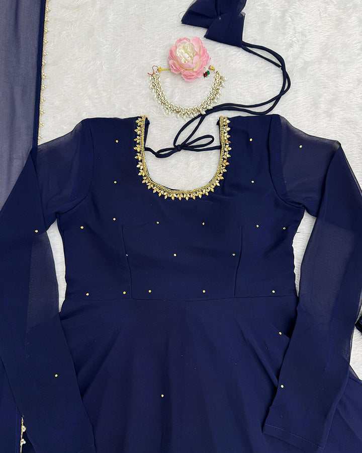 Royal Blue Color Georgette Anarkali Three Piece Suit