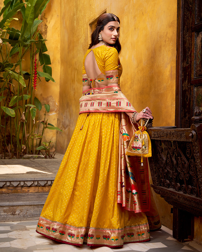 Mango Color Paithani Silk Zari Weaving Lehenga Choli