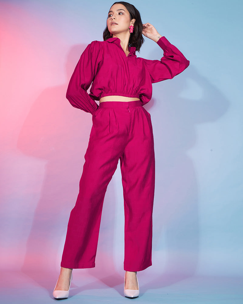 Rani Pink Color Viscose Rayon Co-Ord Set