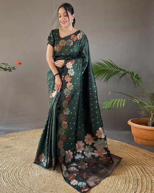 Jacquard Design Green color Soft Lichi Silk Saree