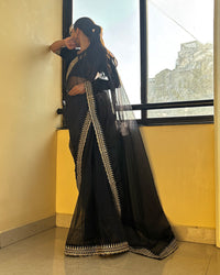 Black Color Soft Twil Net Embroidered Saree
