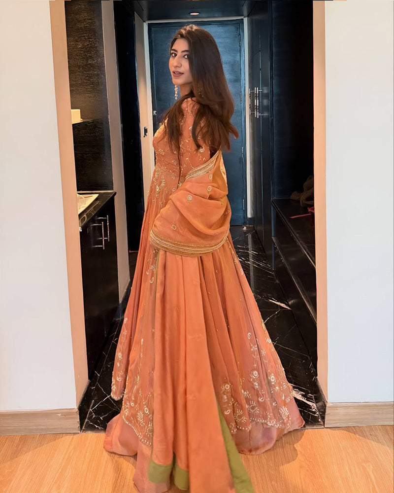 Peach Color Western Style Star Georgette Lehenga Choli