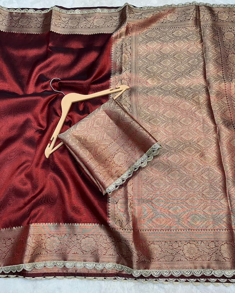 Maroon Color Banarasi Tissue Saree