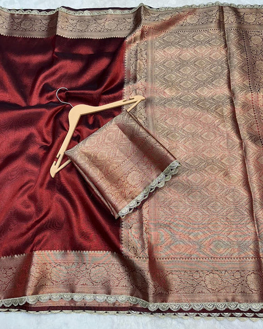 Maroon Color Banarasi Tissue Saree