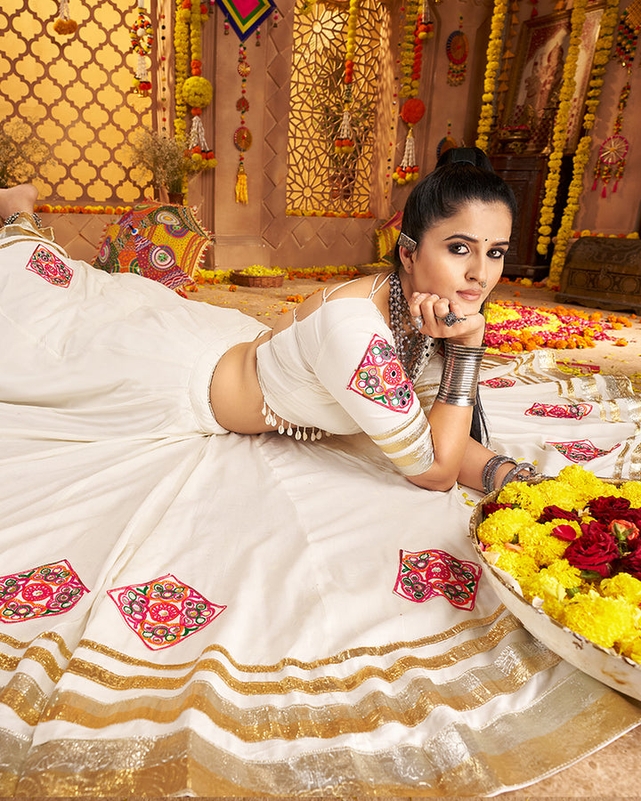 Festive White Mirror Work Navratri Lehenga Choli