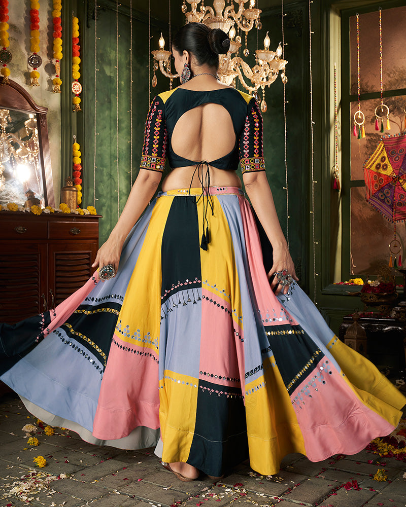 Multi Color Maslin cotton Fully Stitched Navratri Lehenga Choli