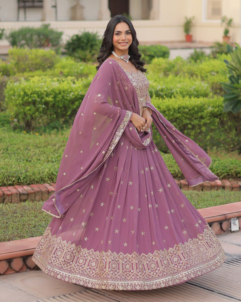 Dusty Onion Color Georgette Sequence Embroidery Lehenga Choli
