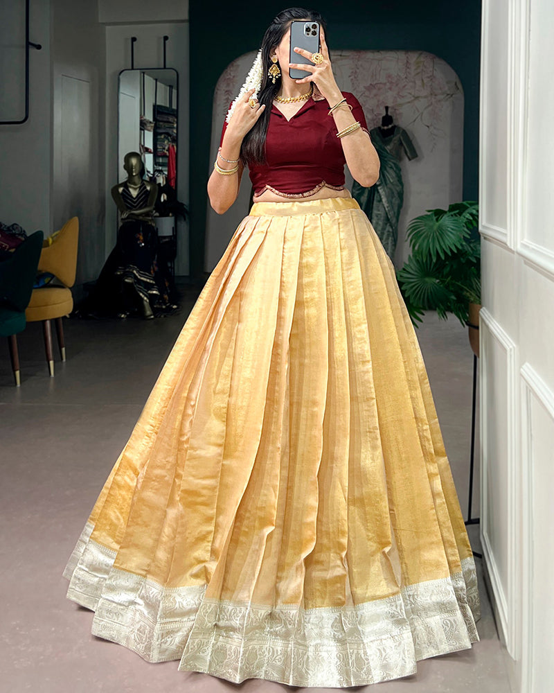 Cream Color Kanchipuram Zari Weaving Lehenga Choli