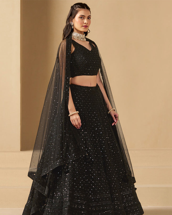 Designer black Color Georgette Embroidered Lehenga Choli